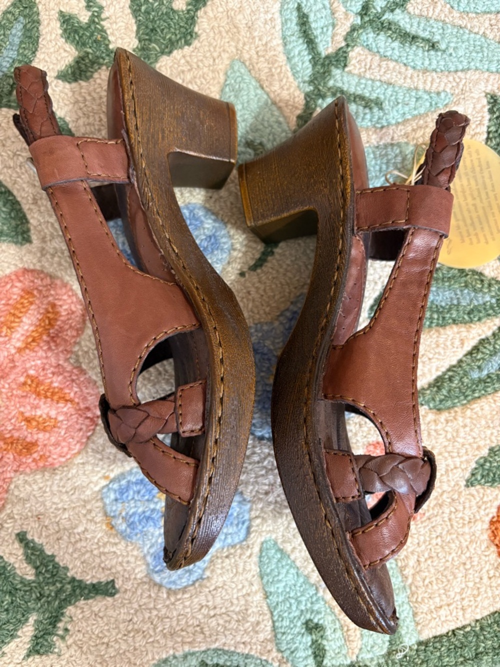 NWT BORN Brown Leather Braided Slingback Sandals - Picture 2 of 3